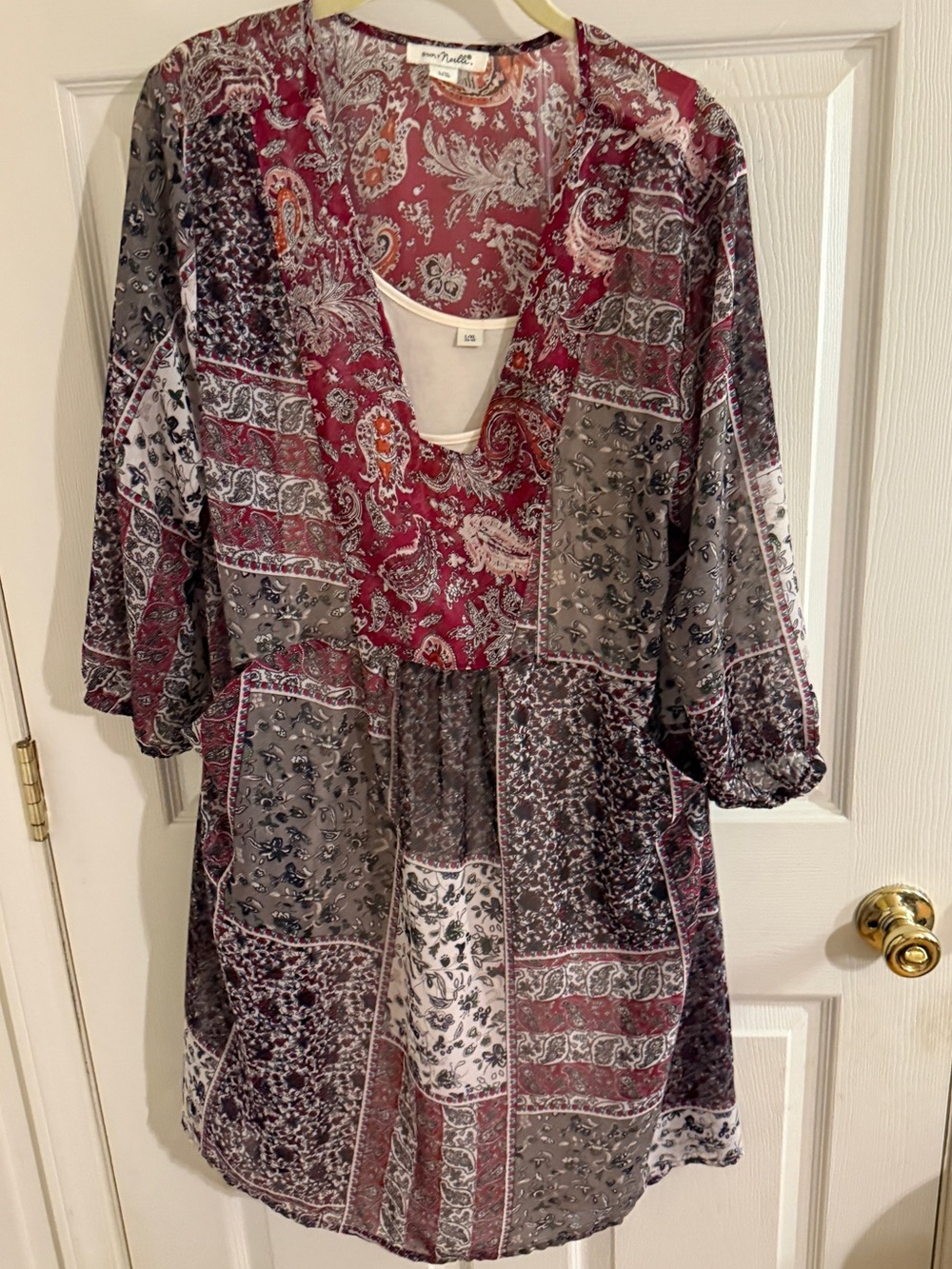Simply Noelle Dress Coverup Sz L XL Paychwork look Boho Beach slip inside